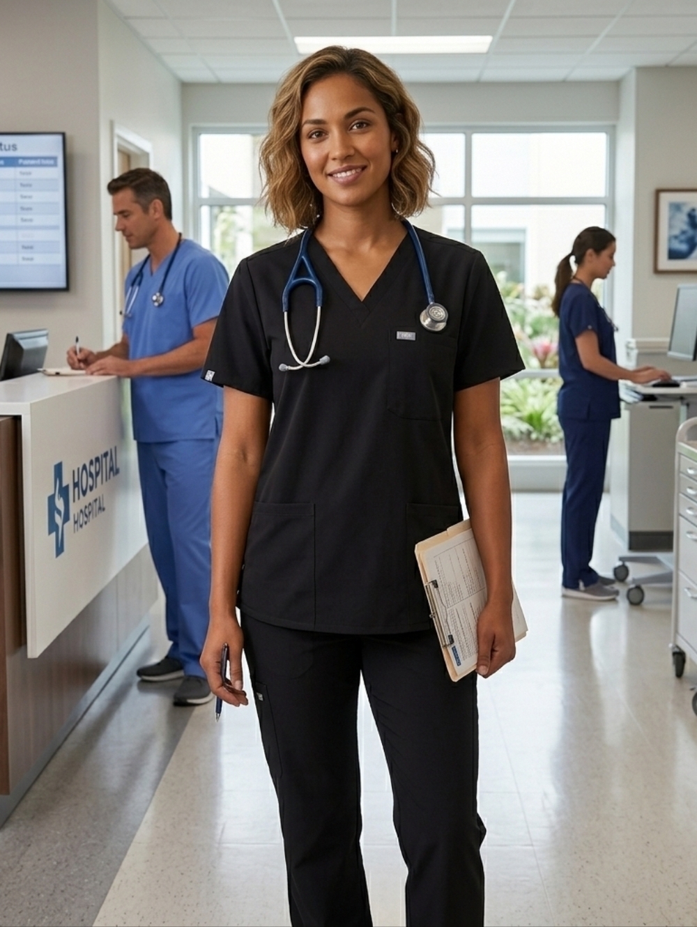 Figs Technical Collection Womens Size médium Black Scrub Top